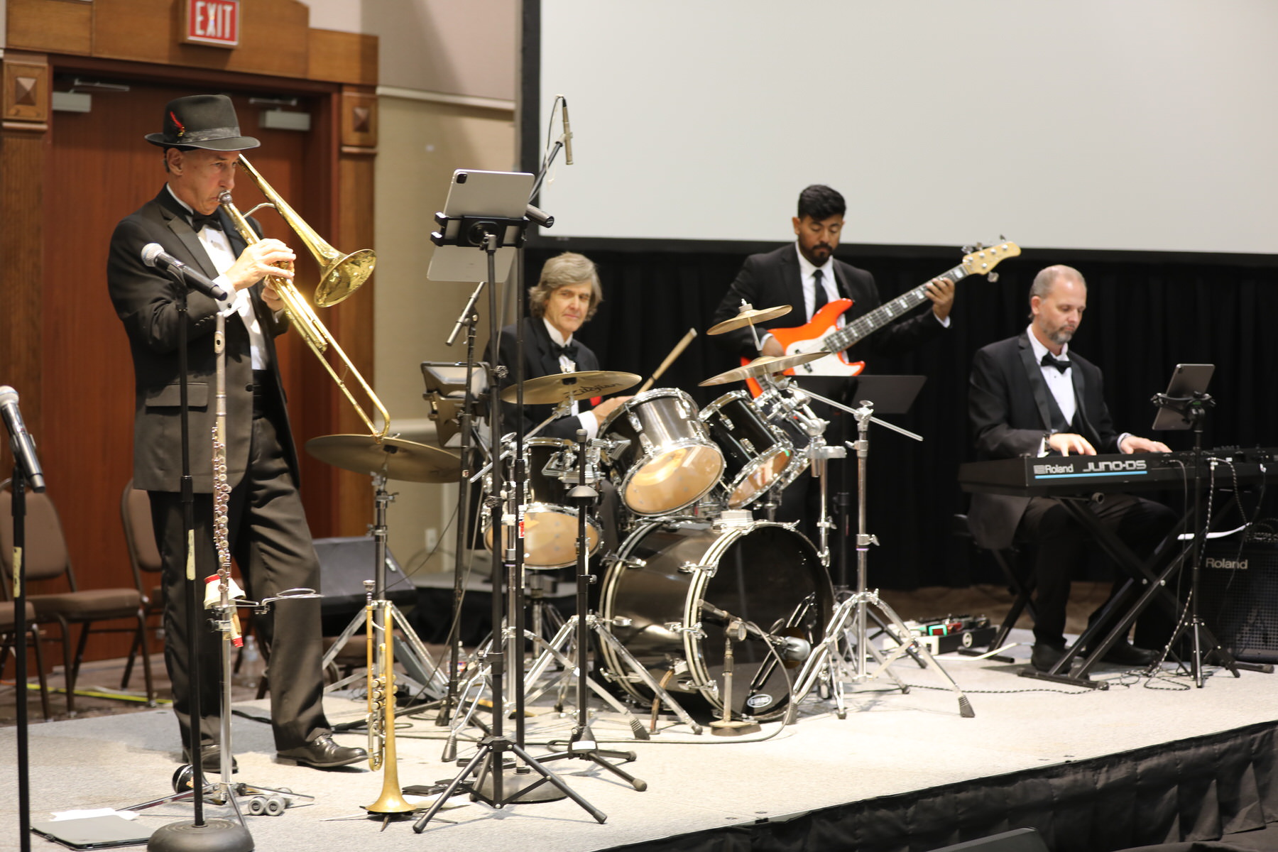 Band on stage during a live performance
